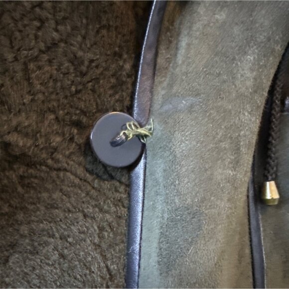 Pellegrino Genuine Shearling Hooded Coat Medium USA Italy Olive Green With Black - Picture 4 of 6